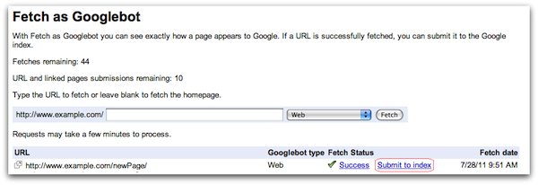 fetch as googlebot submit to index and Recrawl