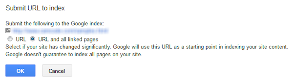 google submit url to index